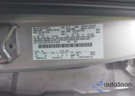 2015 Ford Escape S z USA, uszkodzony, nr VIN 1FMCU0F73FUC73629